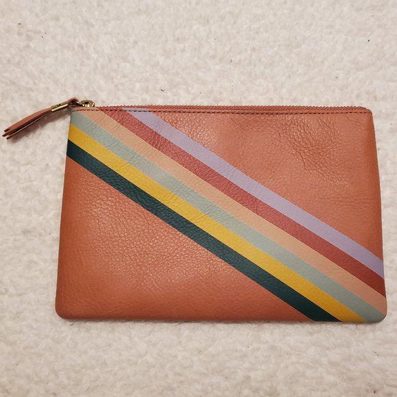 Madewell Handbags - Madewell Leather Pouch Clutch - Rainbow Retro Striped